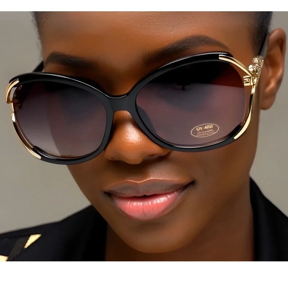 Oversized Sunglasses Women‎ Black Gold UV Protection Outoor Street Wear Female